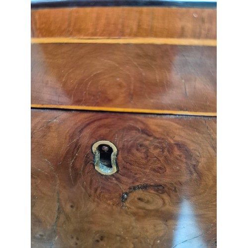 23 - An antique tea caddy with 3 section and an inlaid patera to the lid