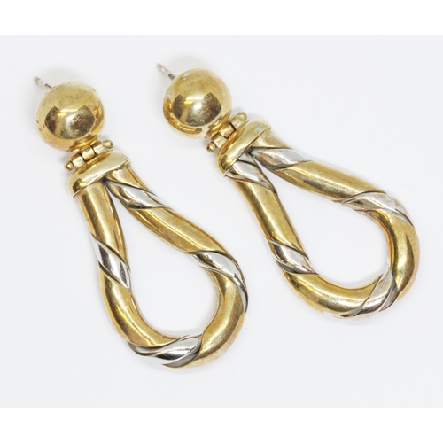 14 - A pair of 9ct gold hoop earrings, import marks, weight 11.9g, length 44mm.