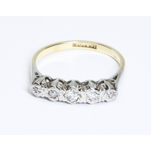 18 - An antique five stone diamond ring, the band marked '18CT&PT', gross weight 2.8g, size N.