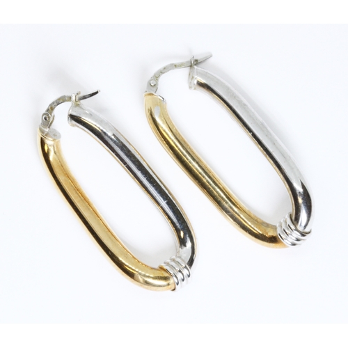 22 - A pair of white and yellow 9ct gold earrings, marked '375' with Italian control marks, length 37mm, ... 