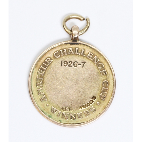 45 - A 9ct gold West Wales Football Association Amateur Challenge Cup Winners 1926-27, hallmarked; sponso... 