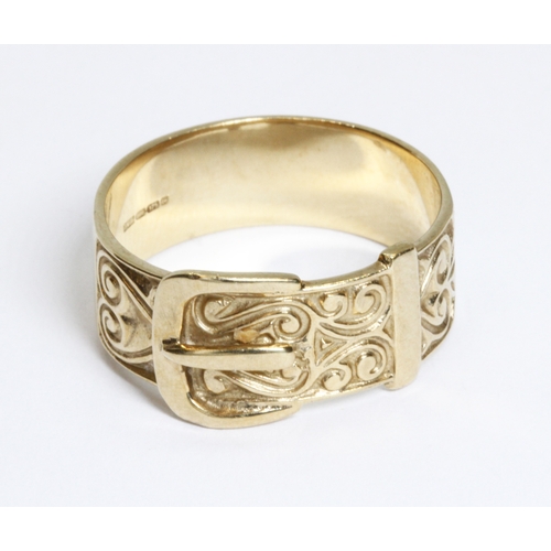 46 - A 9ct gold buckle ring, convention marks; sponsor 'GVA', Birmingham, weight 6.7g, size X/Y.