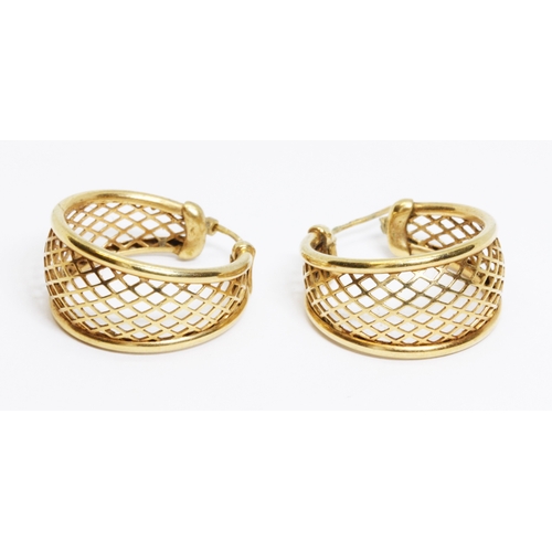 49 - A pair of 9ct gold pierced basket hoop earrings, import marks, weight 5.3g, length 26mm.