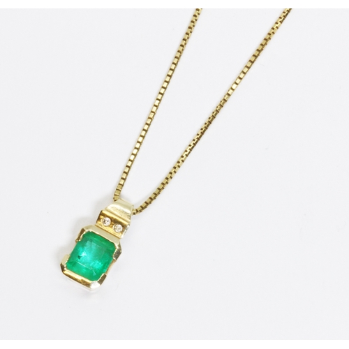 59 - An emerald and diamond pendant, the rectangular cut stone measuring approximately 7.88mm x 6.28mm, d... 