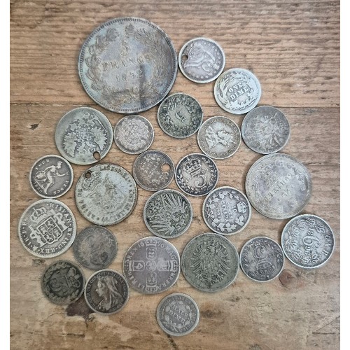 350 - A group of assorted silver coins, gross weight 80g.