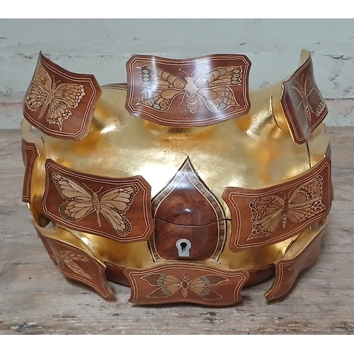 12 - John Southworth Prescott (b1939), untitled, jewellery casket, marquetry inlaid and gilt painted, hin... 