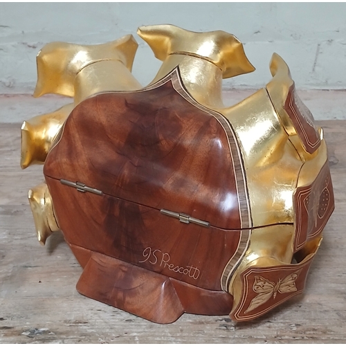 12 - John Southworth Prescott (b1939), untitled, jewellery casket, marquetry inlaid and gilt painted, hin... 