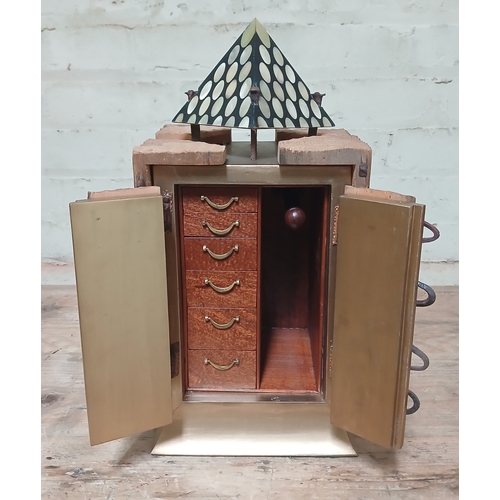 27 - John Southworth Prescott (b1939), untitled, jewellery cabinet, reclaimed wood, wrought iron and gilt... 