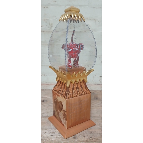 32 - John Southworth Prescott (b1939), untitled, jewellery cabinet, perspex case displaying a metal eleph... 