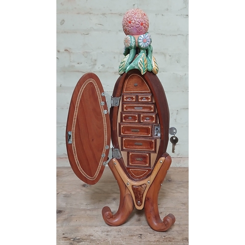 47 - John Southworth Prescott (b1939), untitled, jewellery cabinet, marquetry inlaid, carved and painted ... 