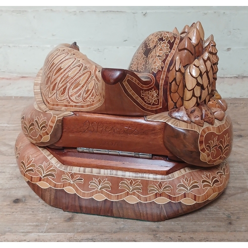 7 - John Southworth Prescott (b1939), untitled, jewellery casket, marquetry inlaid mixed wood, hinged op... 