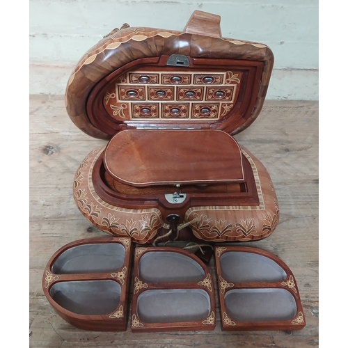 7 - John Southworth Prescott (b1939), untitled, jewellery casket, marquetry inlaid mixed wood, hinged op... 