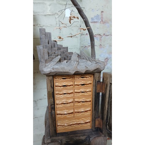 54 - John Southworth Prescott (b1939), untitled, jewellery cabinet on stand, reclaimed drift wood, top se... 