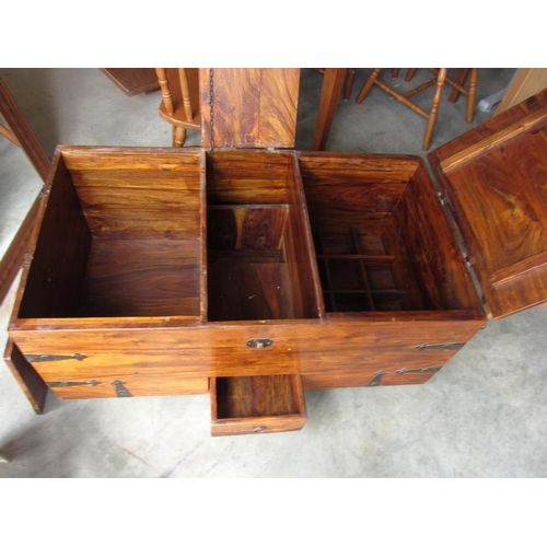 86 - Antique/Vintage Wooden Trunk with Three Compartments and Bottom Drawer