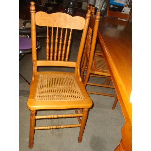 184 - South African Yellow Wood Hand Made Dining Table with Eight Handmade Wicker Chairs with Covers