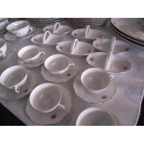 16 - Vintage Czechoslovakian Porcelain Gold Rimmed Floral Dinner Set (131pcs)