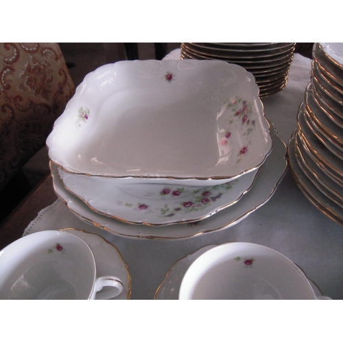 16 - Vintage Czechoslovakian Porcelain Gold Rimmed Floral Dinner Set (131pcs)