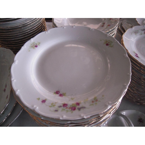 16 - Vintage Czechoslovakian Porcelain Gold Rimmed Floral Dinner Set (131pcs)