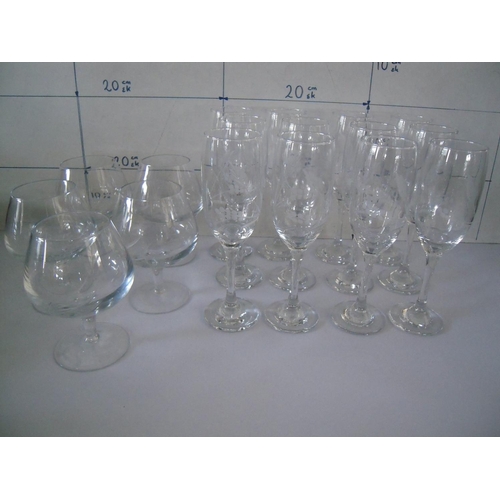 133 - Crystal Champagne Flutes (x12) and Crystal Brandy Glasses (x5)