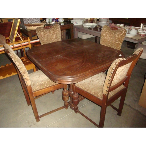 52 - Antique Solid Oak Table with Four Upholstered Matching Chairs