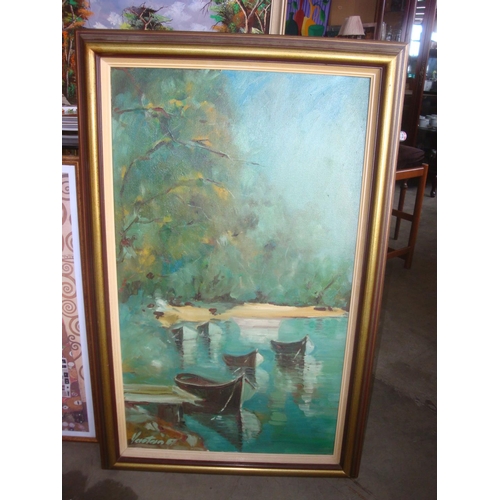 120 - Oil on Canvas Depicting Xylofagou River Signed 'Vartan'87', Framed