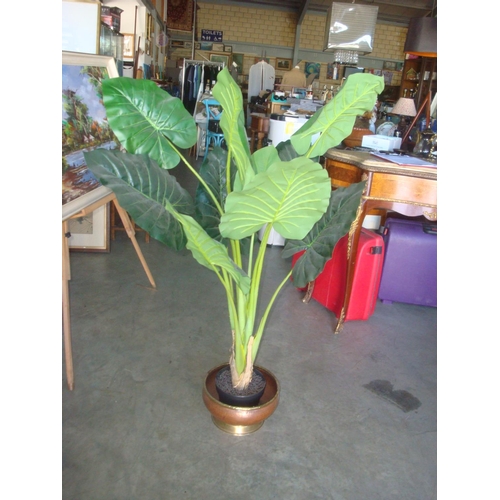 291 - Artificial Flowers on Brass Pot
