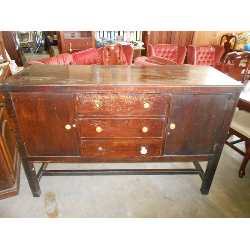 82 - Antique Dark Wood Buffet Unit with 3 Drawers