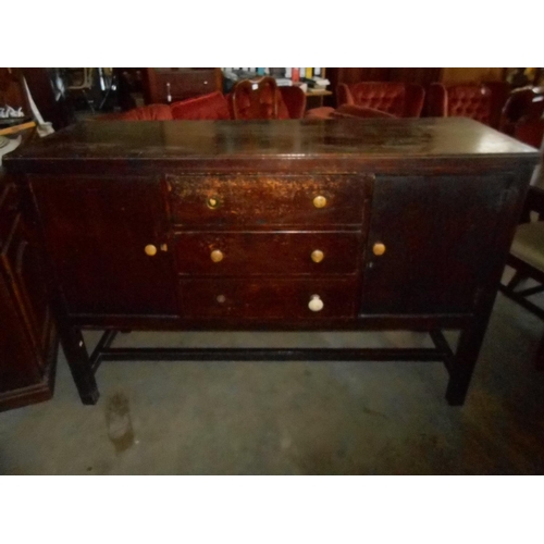 82 - Antique Dark Wood Buffet Unit with 3 Drawers