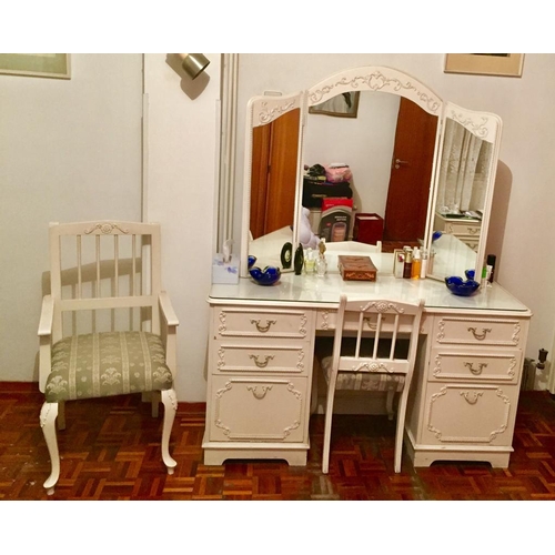211 - Vintage Ornate Wood Dressing Table with Matching Chair