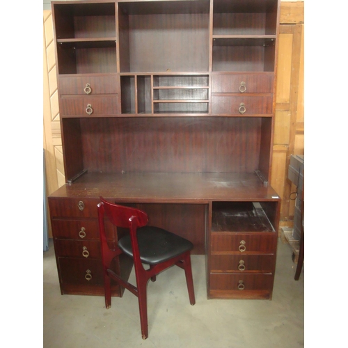 246 - Vintage Mahogany Desk Unit with Top Bookcase and Matching Chair