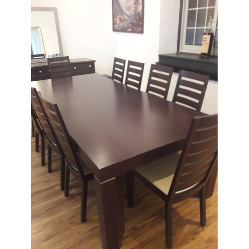 300 - Heavy Wooden Black Dining Table with 10 Wooden Upholstered Matching Chairs