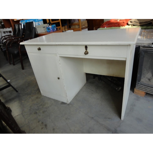 268 - Vintage Solid Wood White Desk with Two Drawers