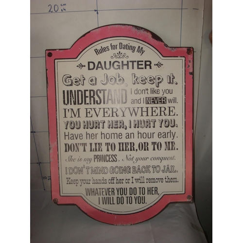 87 - 'Rules For Dating My Daughter' Metal Sign