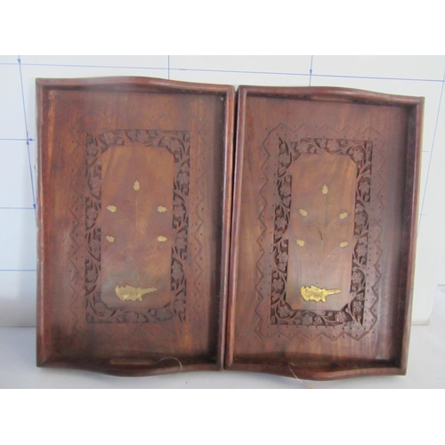 666 - x2 Ornate Wood Serving Trays