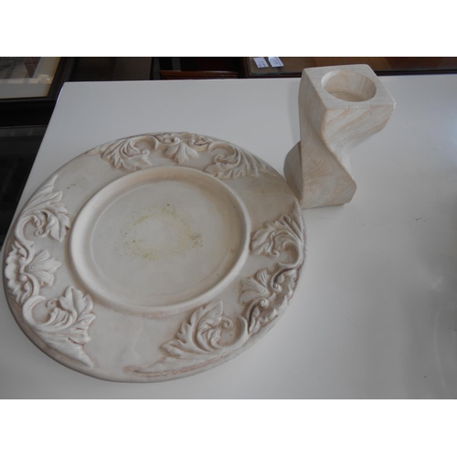 669 - Large Ornate Pottery Plate and Candle Holder