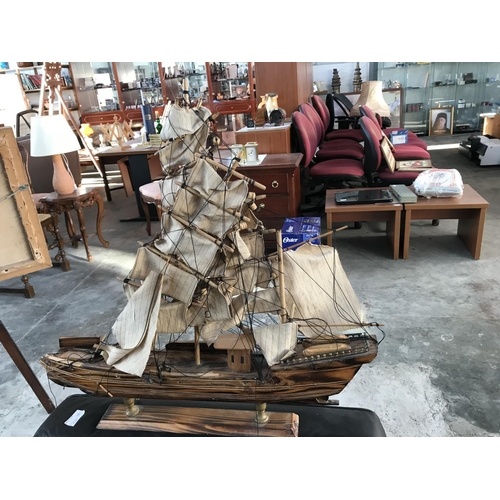 61 - Vintage Hand Made Sailing Ship (62cm W. x 60cm H.)