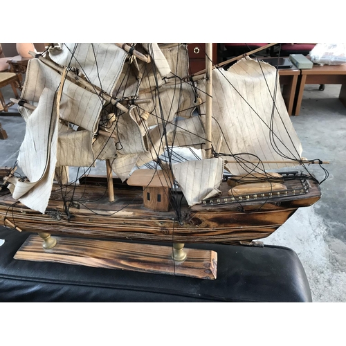 61 - Vintage Hand Made Sailing Ship (62cm W. x 60cm H.)