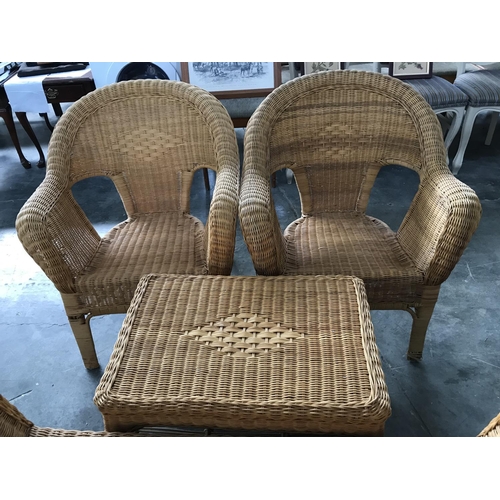 83 - 2-Seat Wicker Sofa Set (2-Seat Sofa, x2 Armchairs and Coffee Table)