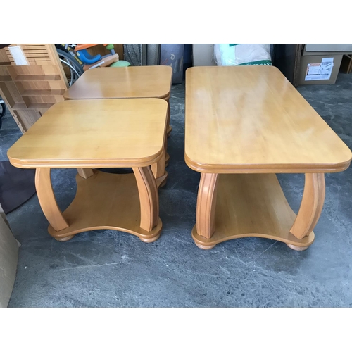 84 - Light Colour Solid Wood Coffee Table with 2 Matching Side Tables