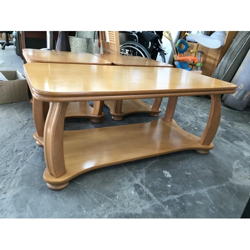 84 - Light Colour Solid Wood Coffee Table with 2 Matching Side Tables