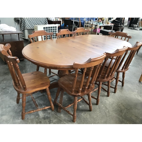 81 - Solid Pine Wood Extendable Dining Table with 8 Matching Chairs (195 L. x 99cm W. Extented) (Extensio... 