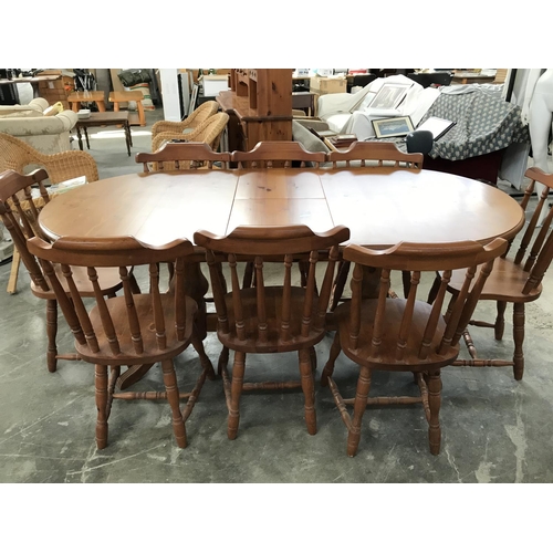 81 - Solid Pine Wood Extendable Dining Table with 8 Matching Chairs (195 L. x 99cm W. Extented) (Extensio... 