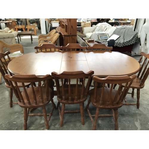 81 - Solid Pine Wood Extendable Dining Table with 8 Matching Chairs (195 L. x 99cm W. Extented) (Extensio... 