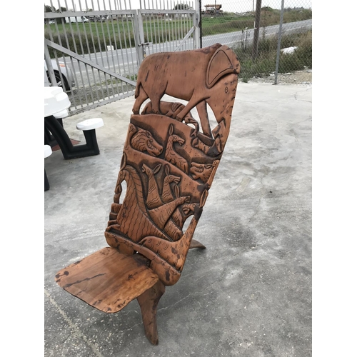 76 - Vintage South African Solid Wood Hand Crafted Chair with Engraved Artist Signature - Taken Back on 1... 