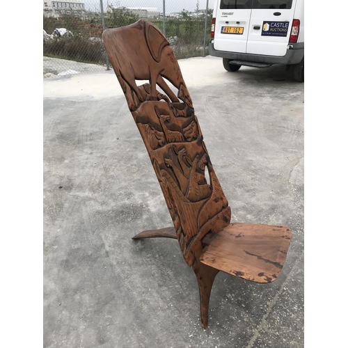 76 - Vintage South African Solid Wood Hand Crafted Chair with Engraved Artist Signature - Taken Back on 1... 