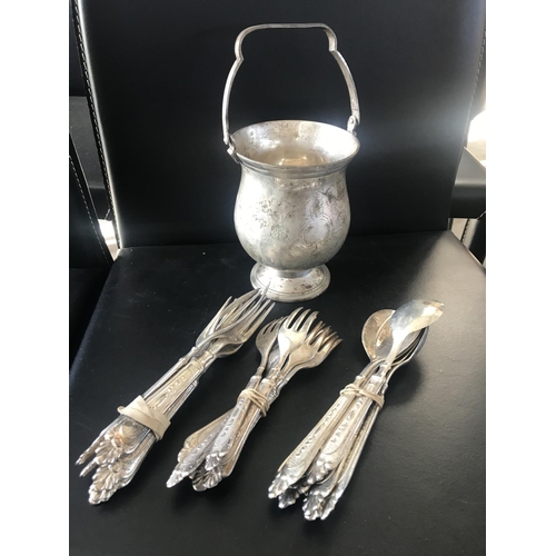 90 - Vintage Marked Silver Plated Basket with Handle and Qty of Silver Plated Folks & Spoons