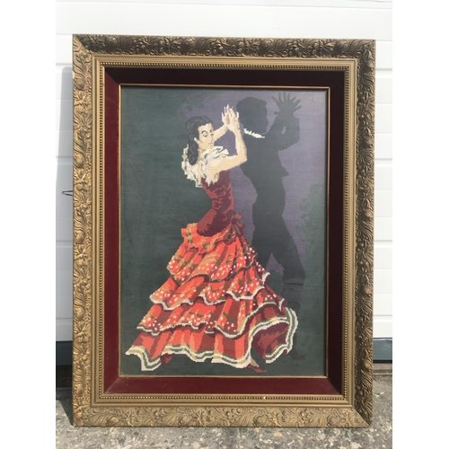 89 - Spanish Dancers Depiction on Vintage Framed Tapestry (62 x 51cm)