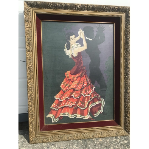 89 - Spanish Dancers Depiction on Vintage Framed Tapestry (62 x 51cm)