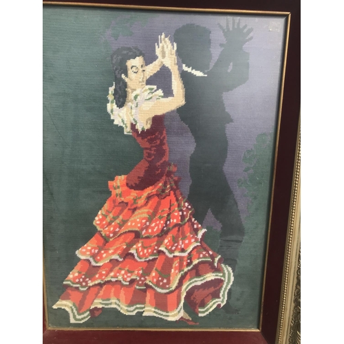 89 - Spanish Dancers Depiction on Vintage Framed Tapestry (62 x 51cm)