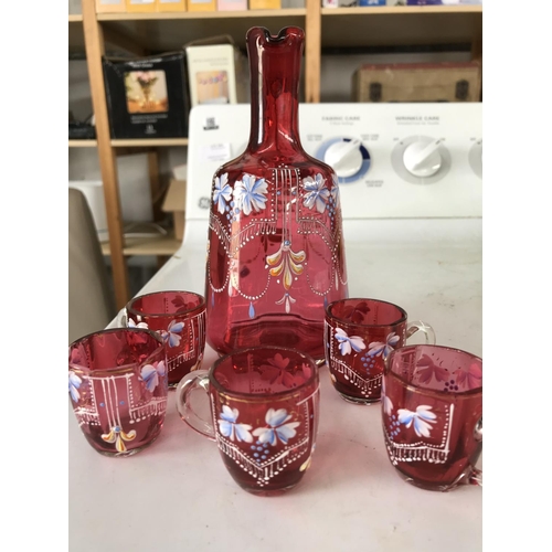 12 - Vintage 1930's Set of Bohemian Jug and 5x Matching Glasses (1x Glass a/f)